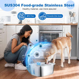 Stainless Steel Dog Water Fountain with Visible Water Level Window for Large Dogs