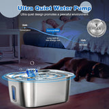 Stainless Steel Dog Water Fountain with Visible Water Level Window for Large Dogs