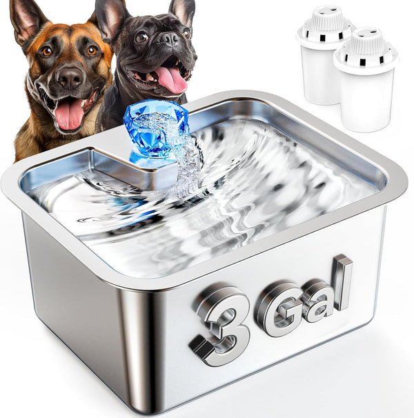 3 Gallon Extra Large Stainless Steel Dog Water Fountain