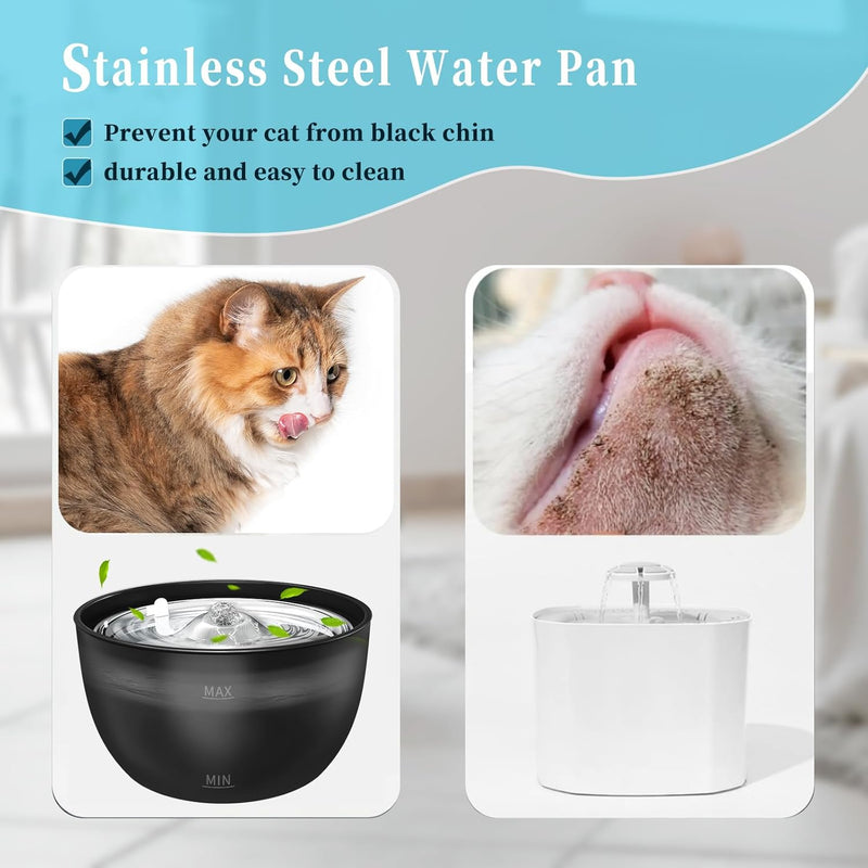 102oz/3L Cat Water Fountain Stainless Steel Tray Automatic Water